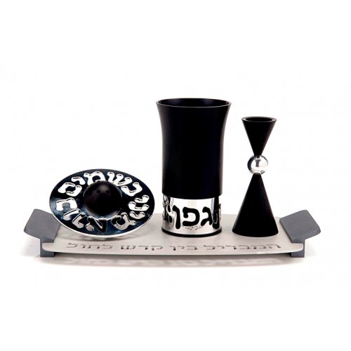 Black and Silver Aluminum Havdalah Set by Agayof