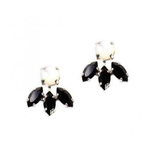 Black and White Small Petal Earrings with Semi Precious Gemstones - Amaro