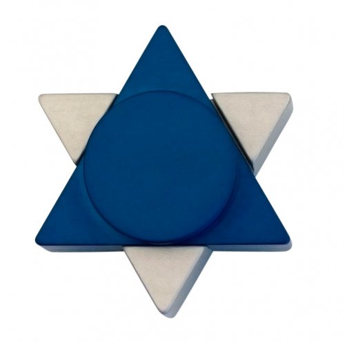 Blue Anodized Aluminum Travel Shabbat Candlesticks, Star of David - Avner Agayof