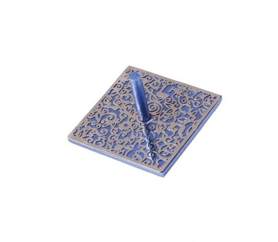 Blue Dreidel with Floral and Pomegranate Cut Out Design - Yair Emanuel