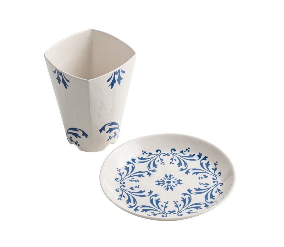 Blue Flower Design Israel Museum Ceramic Kiddush Cup and Plate
