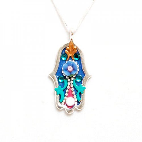 Blue Flower Hamsa Necklace by Shahaf