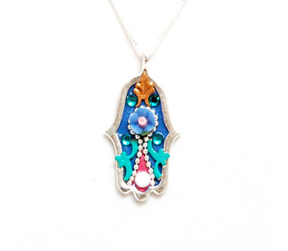Blue Flower Hamsa Necklace by Shahaf