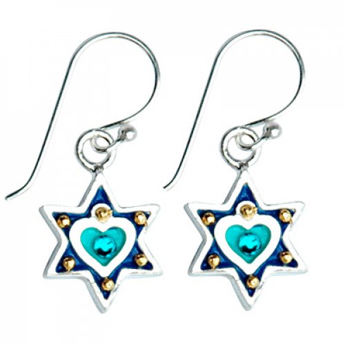 Blue Heart Star of David Earrings - Ester Shahaf