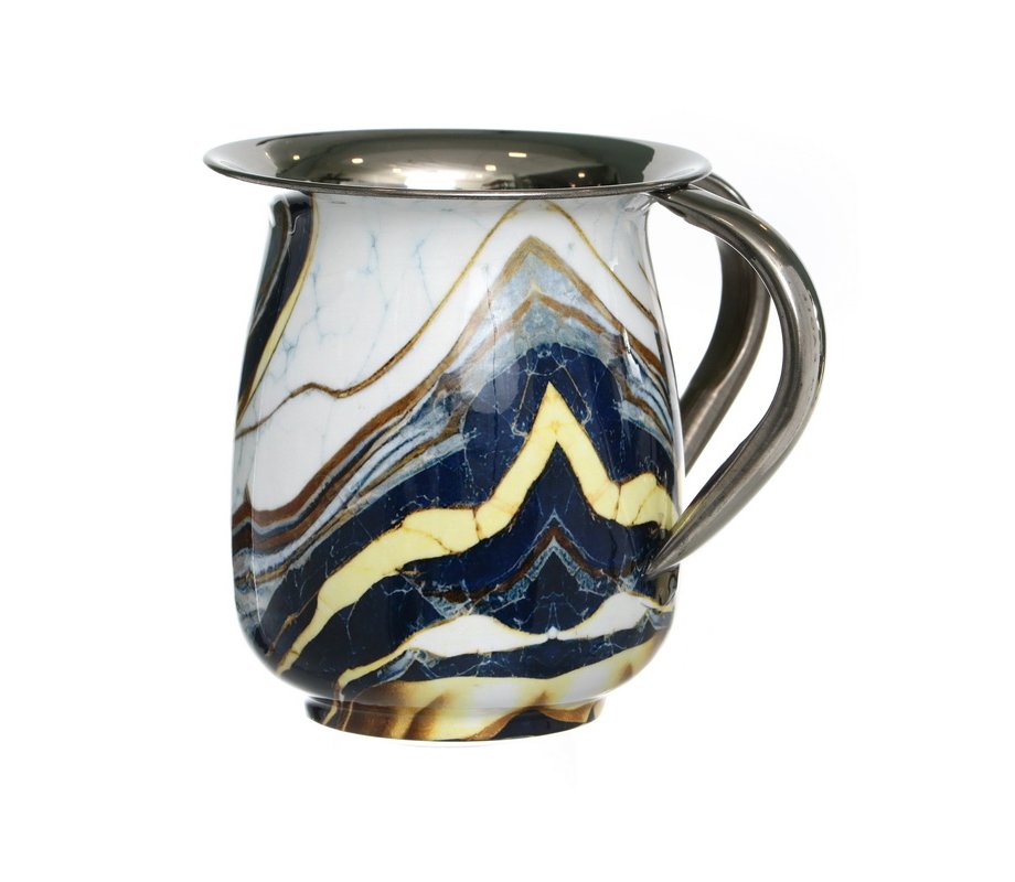 Blue Marble Stainless Steel Wash Cup with Gold and White Enamel Streaks