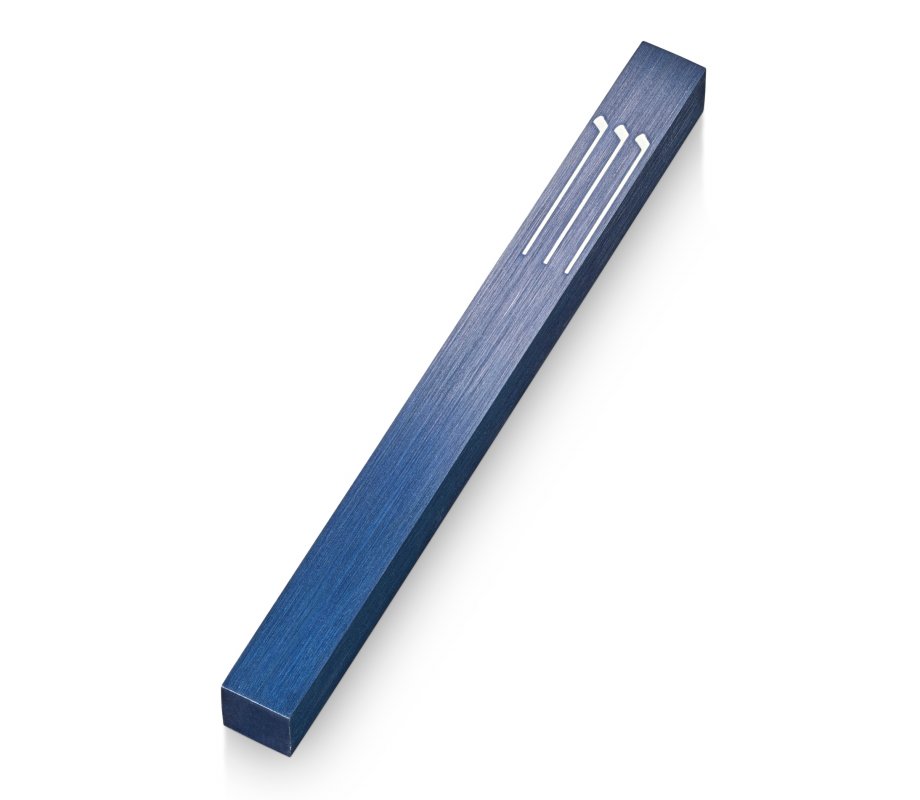Blue Mezuah Case with Stylized Shin by Adi Sidler
