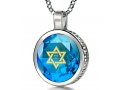 Blue Silver Star of David Necklace with Shema Yisrael Prayer by Nano Jewelry