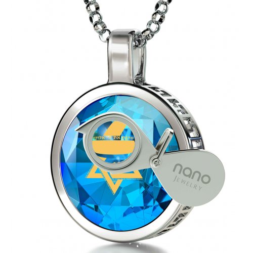 Blue Silver Star of David Necklace with Shema Yisrael Prayer by Nano Jewelry