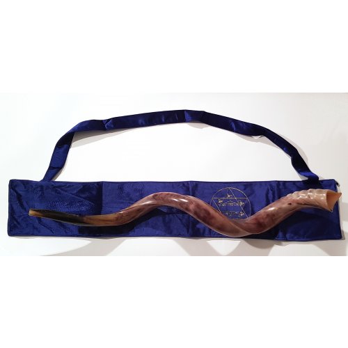 Blue Velvet Yemenite Shofar Pouch - Embroidered Gold Jerusalem & Star of David