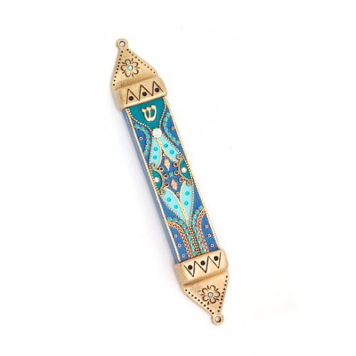 Blue and Green Mezuzah Case - Ester Shahaf