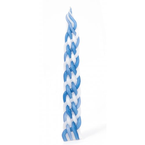 Blue and White Handcrafted Beeswax Braided Havdalah Candle