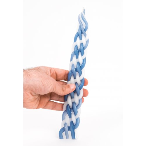 Blue and White Handcrafted Beeswax Braided Havdalah Candle