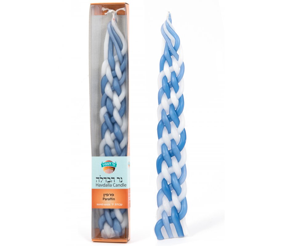 Blue and White Handcrafted Beeswax Braided Havdalah Candle