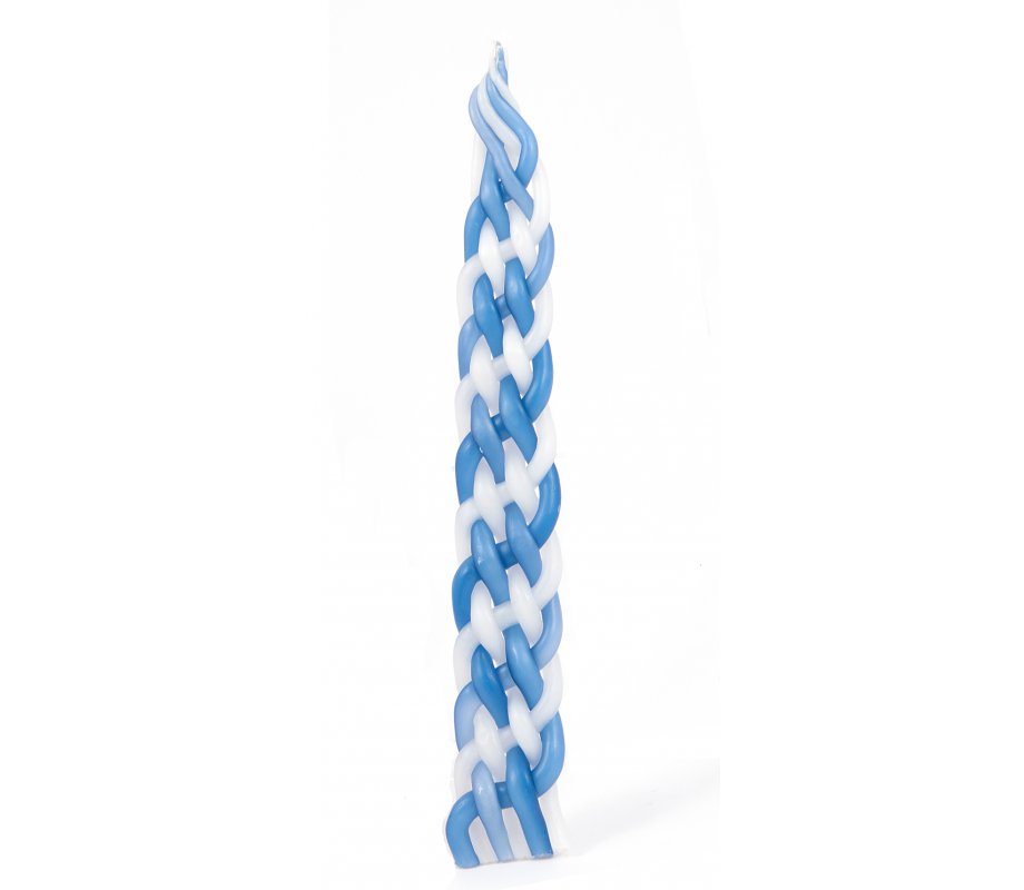 Blue and White Handcrafted Beeswax Braided Havdalah Candle
