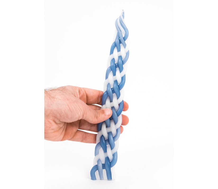 Blue and White Handcrafted Beeswax Braided Havdalah Candle