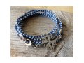 Blue and White Rope Triple Wrap Men's Bracelet with Oxidized Silver-Plated Compass Element by Gal Cohen