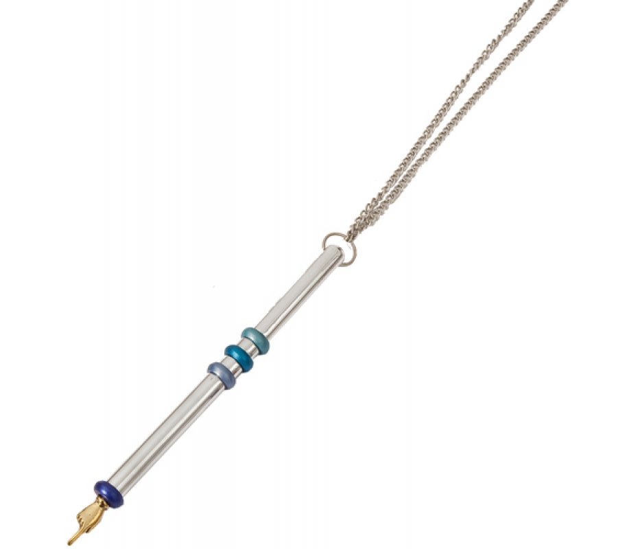 Blue rings on Anodized Aluminum Silver Torah Pointer Yad - Yair Emanuel
