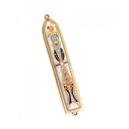 Blue-Gold Pewter Mezuzah Case - Shahaf