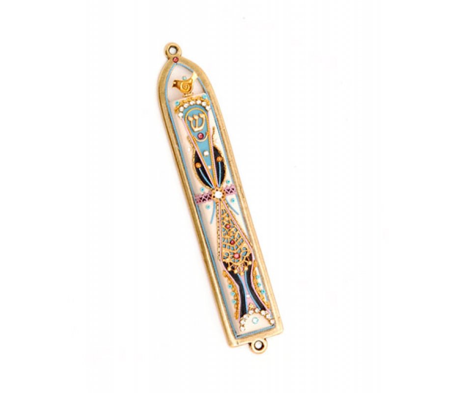 Blue-Gold Pewter Mezuzah Case - Shahaf