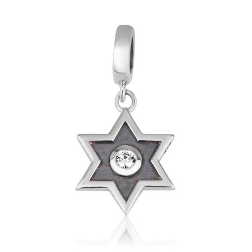 Bracelet Charm, Enamel Star of David with Crystal Center - Sterling Silver