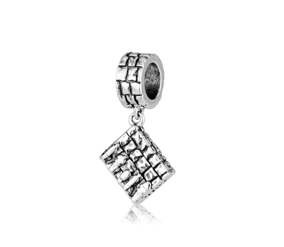 Bracelet Charm with Engraved Praying at Western Wall - Sterling Silver