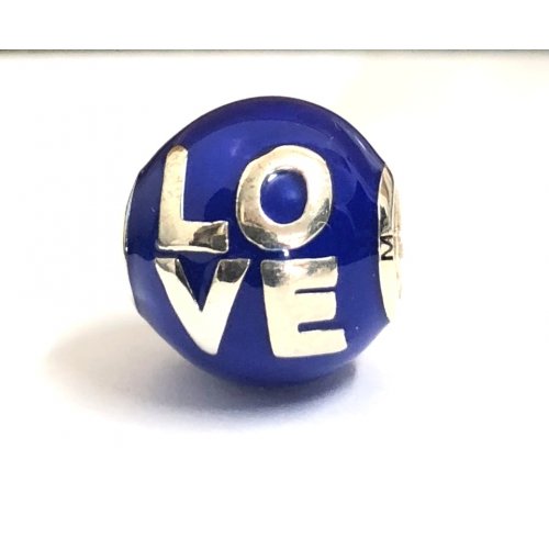 Bracelet Charm with Word Love in English - Sterling Silver and Blue Enamel