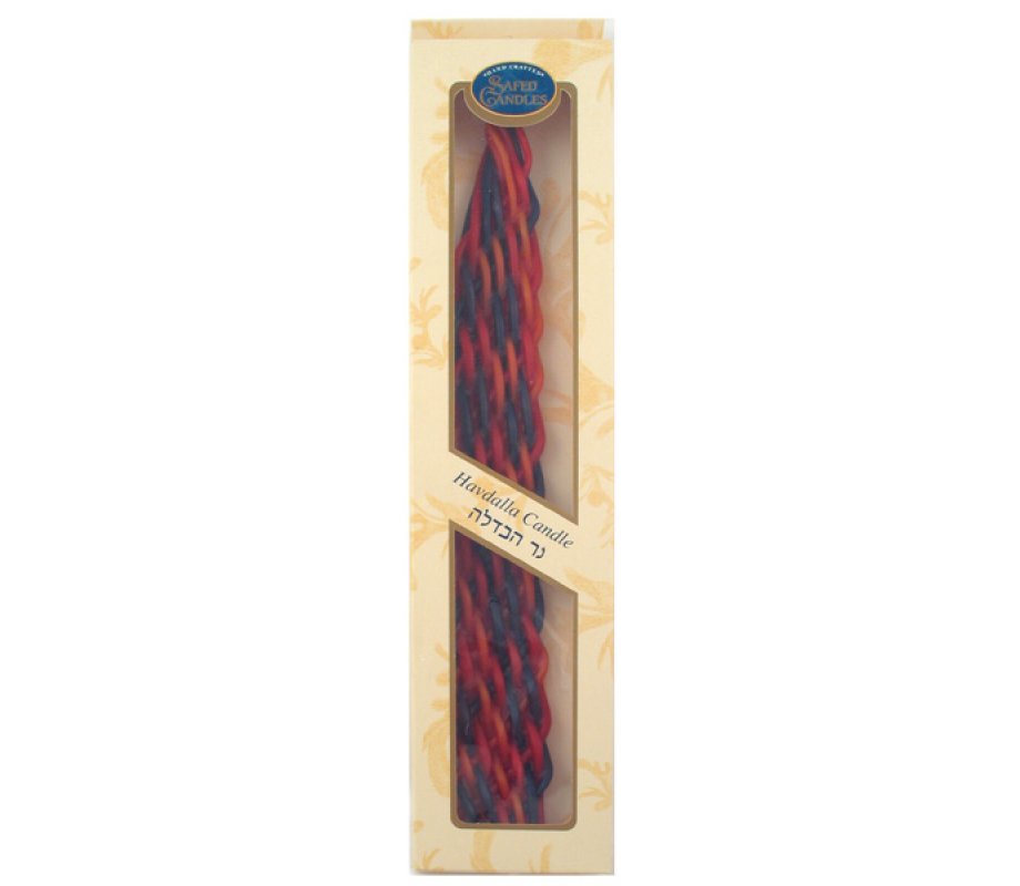 Braided Beeswax Handcrafted Havdalah Candle, Wide - Blue and Red