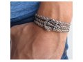 Braided Grey Leather Triple-Wrap Men's Bracelet with Oxidized Silver-Plated Anchor Element by Gal Cohen