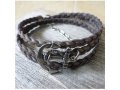 Braided Grey Leather Triple-Wrap Men's Bracelet with Oxidized Silver-Plated Anchor Element by Gal Cohen