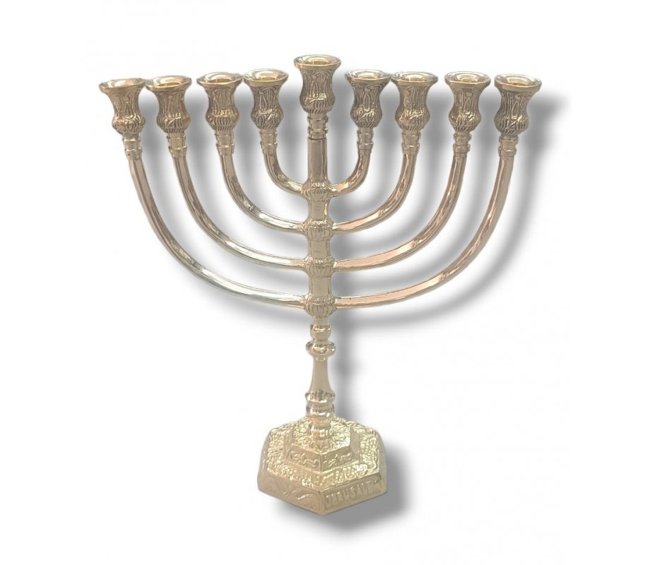 Brass Color Chanukah Menorah - 12 inches height