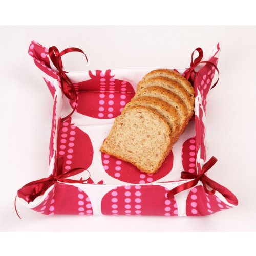 Bread Basket with Stain Bows, Red Pomegranate Design - Barbara Shaw