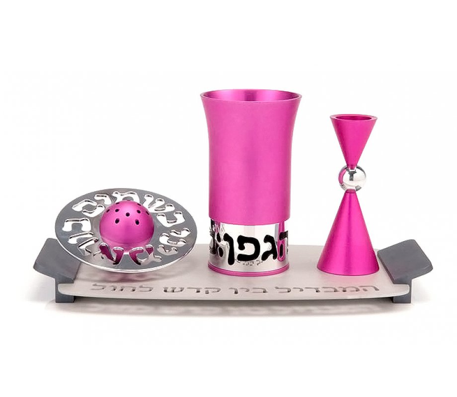 Bright Pink Aluminum Havdalah Set Modern Design by Agayof