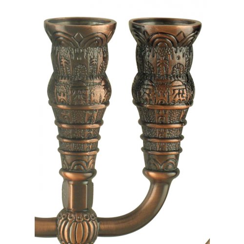Bronze Seven Branch Menorah, Jerusalem Images - Choice: 5.3 or 8.6 Height