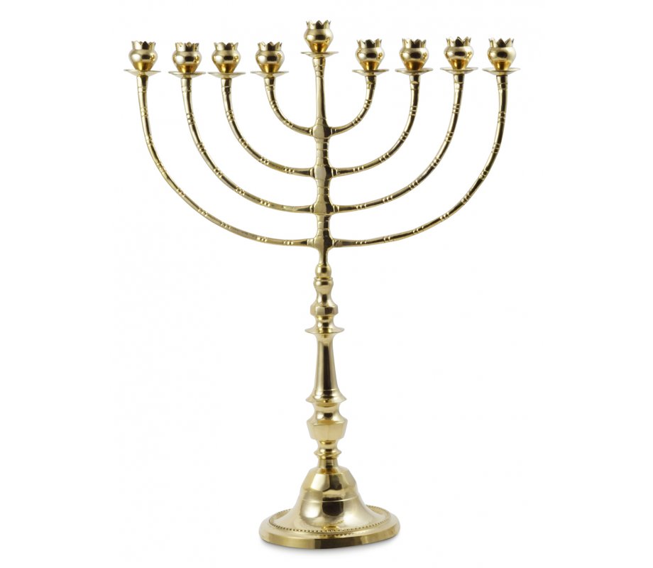 Bronze-Gold Hanukkah Menorah with pomegranate Design Cups, Tall - 24 Inches