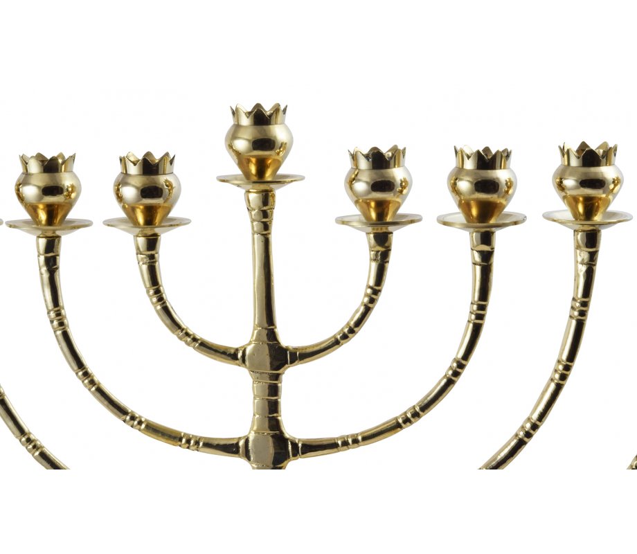 Bronze-Gold Hanukkah Menorah with pomegranate Design Cups, Tall - 24 Inches
