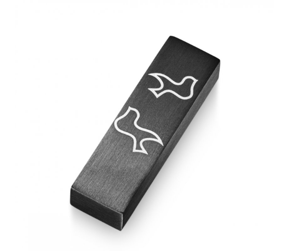 Brushed Aluminum Car Mezuzah Peace Doves, Black - Adi Sidler