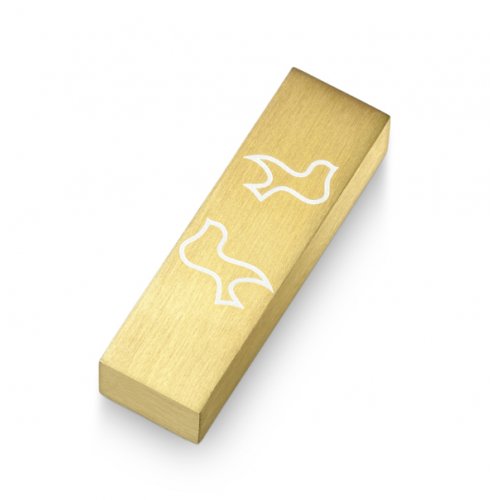 Brushed Aluminum Car Mezuzah Peace Doves, Gold - Adi Sidler