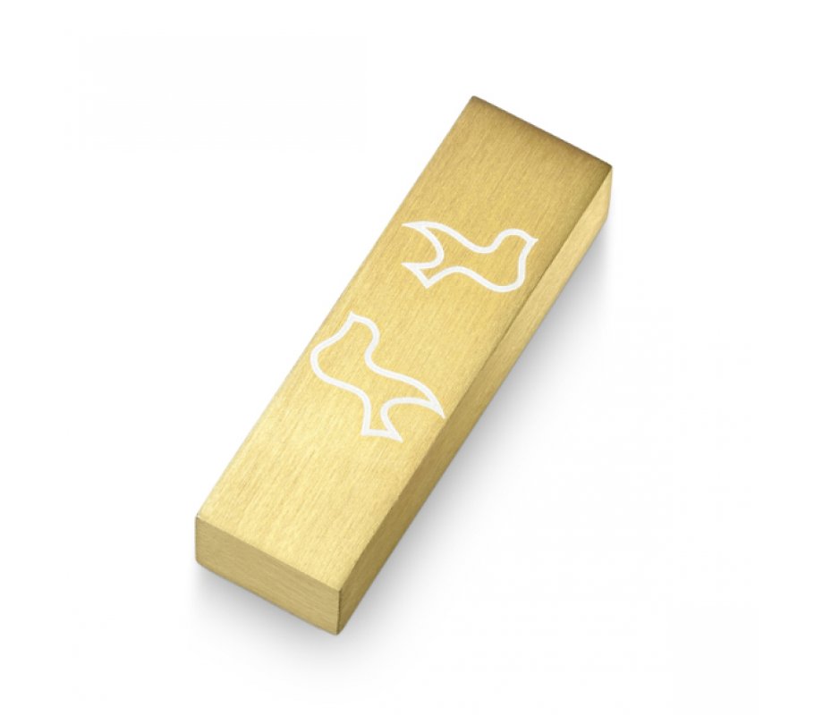 Brushed Aluminum Car Mezuzah Peace Doves, Gold - Adi Sidler