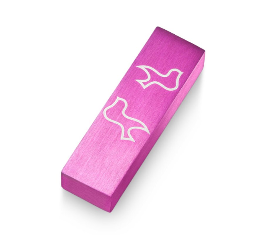 Brushed Aluminum Car Mezuzah Peace Doves, Pink - Adi Sidler