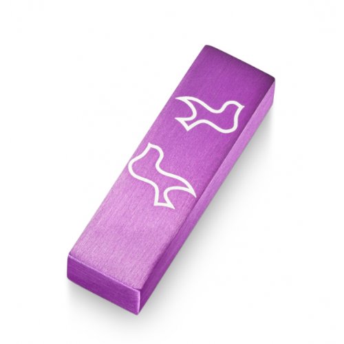 Brushed Aluminum Car Mezuzah Peace Doves, Purple - Adi Sidler