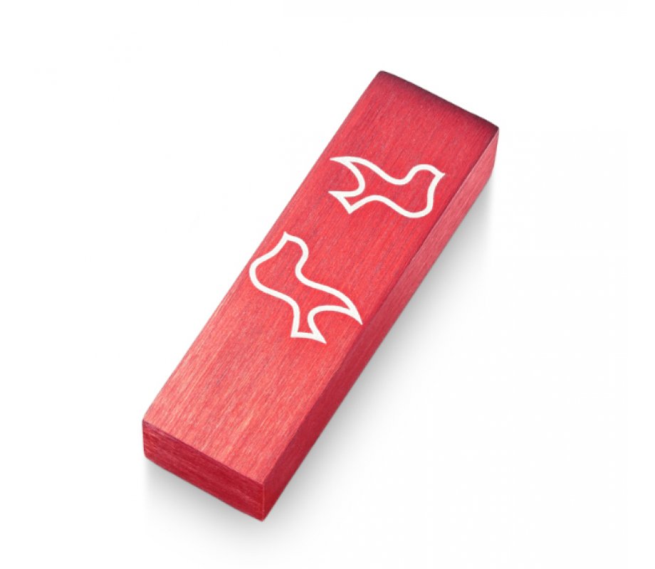 Brushed Aluminum Car Mezuzah Peace Doves, Red – Adi Sidler