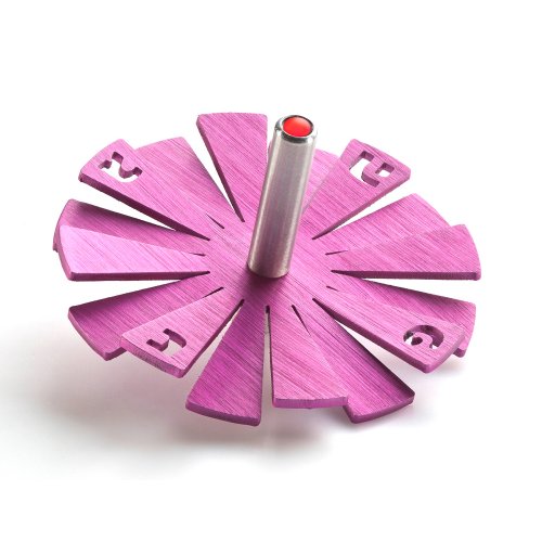 Brushed Aluminum Hanukkah Dreidel with Flying Petals Design, Pink - Adi Sidler