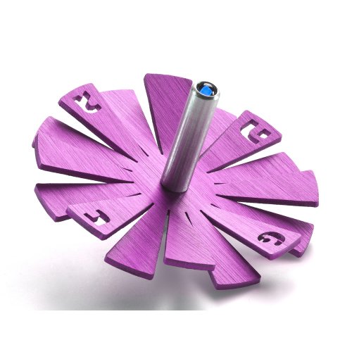 Brushed Aluminum Hanukkah Dreidel with Flying Petals Design, Purple - Adi Sidler