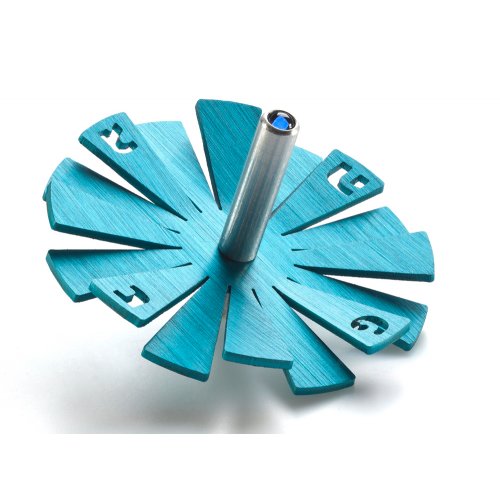 Brushed Aluminum Hanukkah Dreidel with Flying Petals Design, Turquoise - Adi Sidler