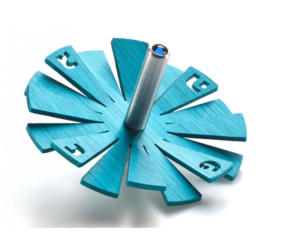 Brushed Aluminum Hanukkah Dreidel with Flying Petals Design, Turquoise - Adi Sidler