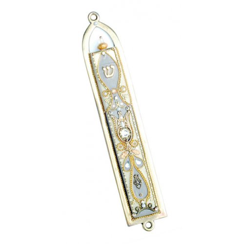 Center Crystal Flower Mezuzah Case - Shahaf