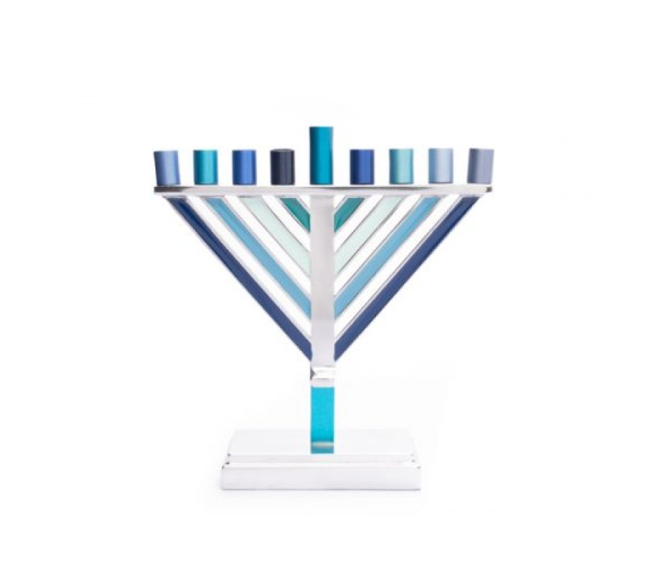 Chabad Hanukah Menorah in Shades of Blue, 7 Inches High - Yair Emanuel
