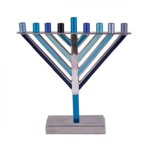 Chabad Hanukah Menorah in Shades of Blue, 8.5 Inches High - Yair Emanuel