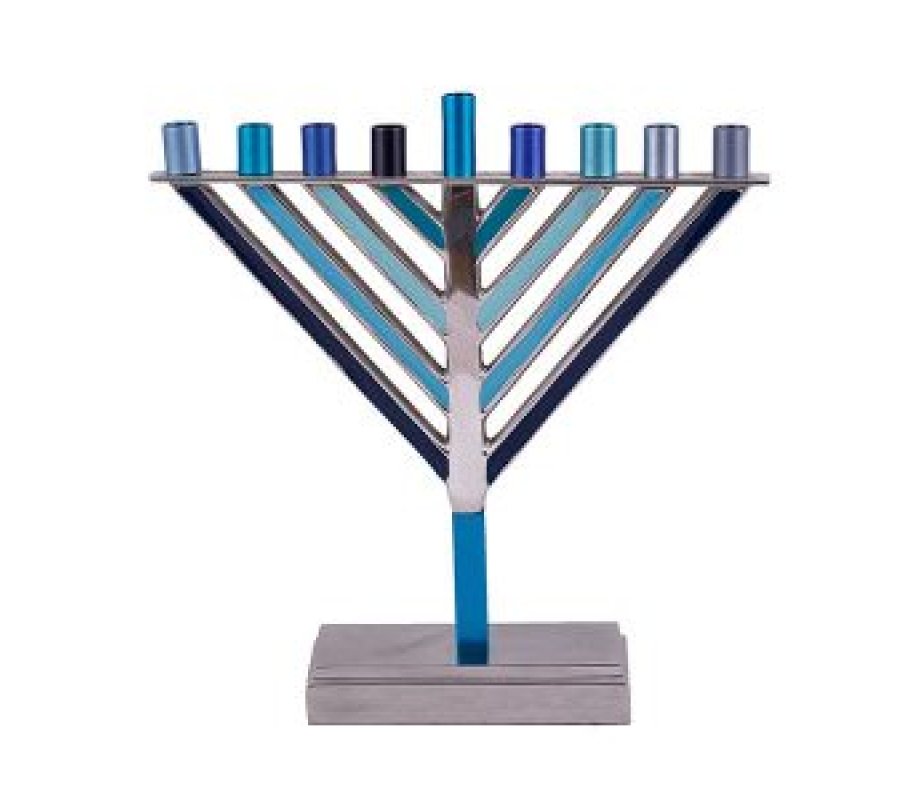 Chabad Hanukah Menorah in Shades of Blue, 8.5 Inches High - Yair Emanuel