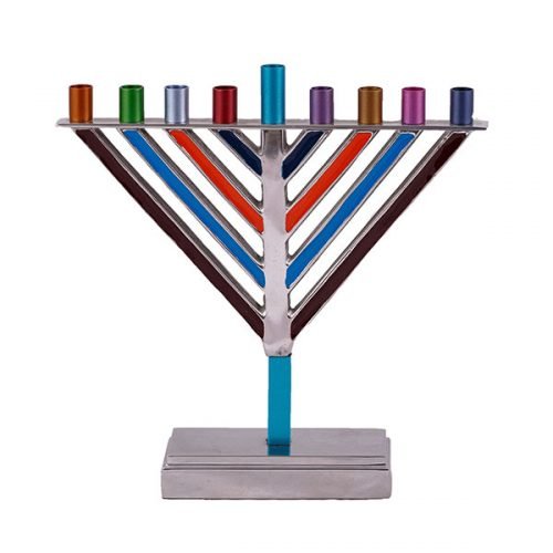 Chabad Hanukkah Menorah in Multicolor, 8.5 Inches High - Yair Emanuel